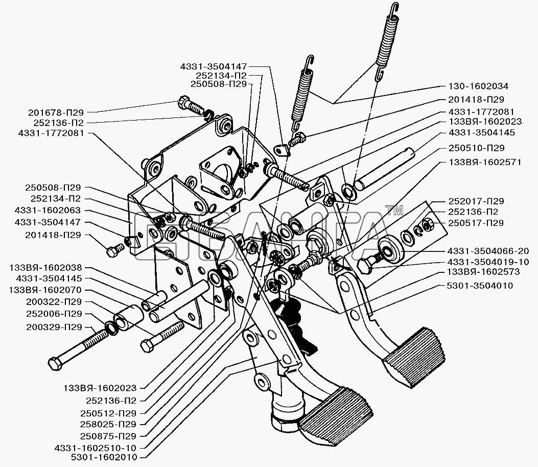 ЗИЛ ЗИЛ-5301 (2006) Схема Установка педалей сцепления и тормоза-55